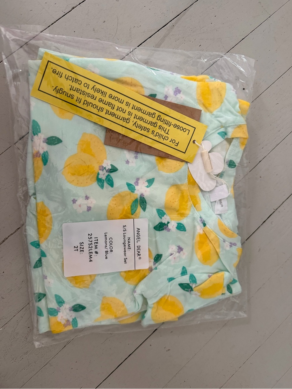 Angel Dear Lemon Print Pajama Set - Mint, Yellow- short sleeve